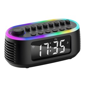 White Noise Machine Bluetooth Speaker, Digital Alarm Clock Sleep Timer with LED Display RGB Night Light, Soothing Natural Sleeping Sound Machine for Baby, Kids, Adults, Bedrooms (Black)
