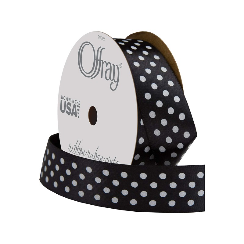 Offray 7/8" Wide Single Face Satin Ribbon, 3 Yards, Black