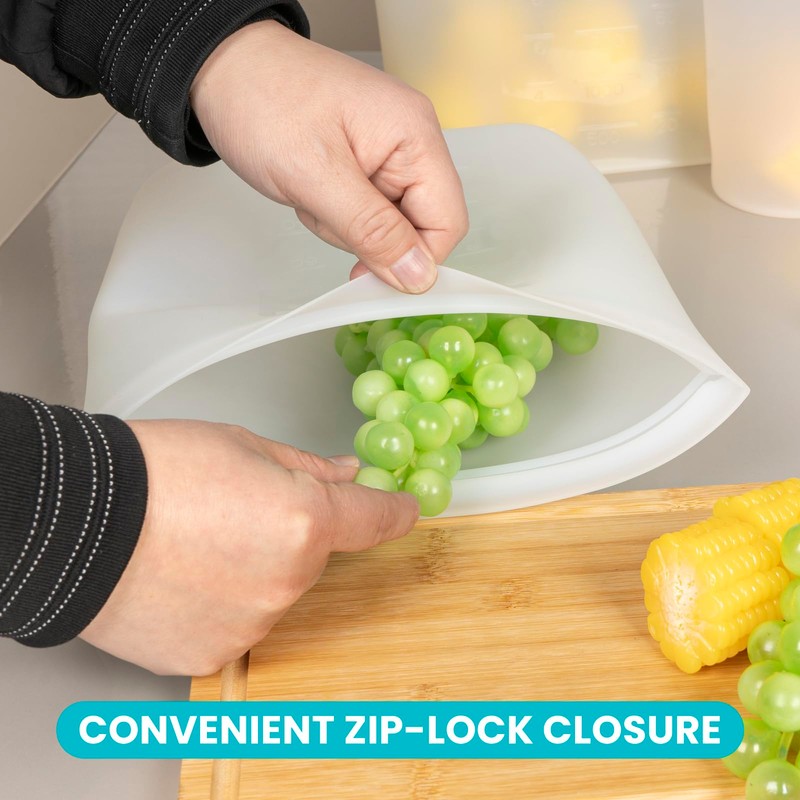 Extra Large Reusable Silicone Food Storage Bags 4 Pack, 0.8