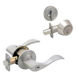 Designers Impressions Kingston Design Satin Nickel Entry Lever with Matching Single Cylinder Deadbolt Combo Pack Keyed Alike (We Key Lock Orders Alike for Free)