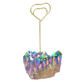 rockcloud Titanium Coated Crystal Quartz Table Card Holder Gold Number Memo Stand for Wedding Party Home Office Decoration, Heart Shape