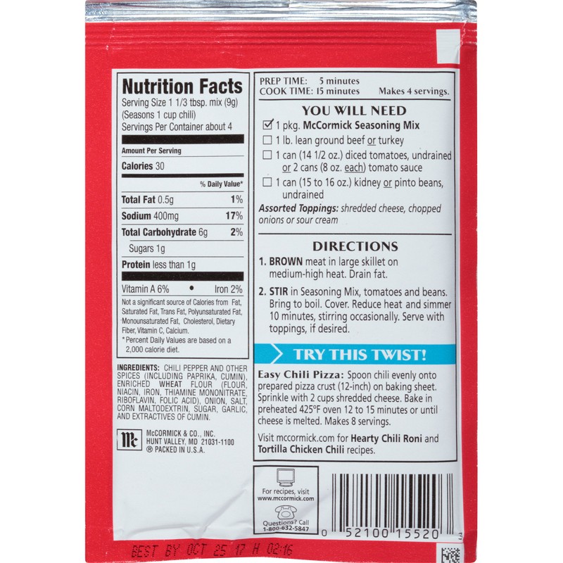 McCormick Mild Chili Seasoning Mix, 1.25 oz (Pack of 24)