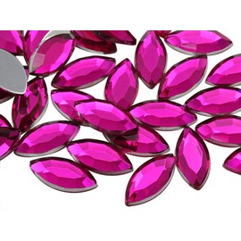 Allstarco 15x7mm Pink Fuchsia H108 Navette Flat Back Acrylic Rhinestones Marquise Gems for Crafts Horse Eye Costume Embelishments Card Making Jewels Jewelry Making Cosplay Jewels 40 Pieces