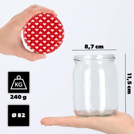 KADAX Jam Jars 540 ml, Preserving Jars with Screw Lids, Jars with Screw Cap, Preserving Jars, Storage Jars for Pickling Cucumbers (Pack of 8, Heart)