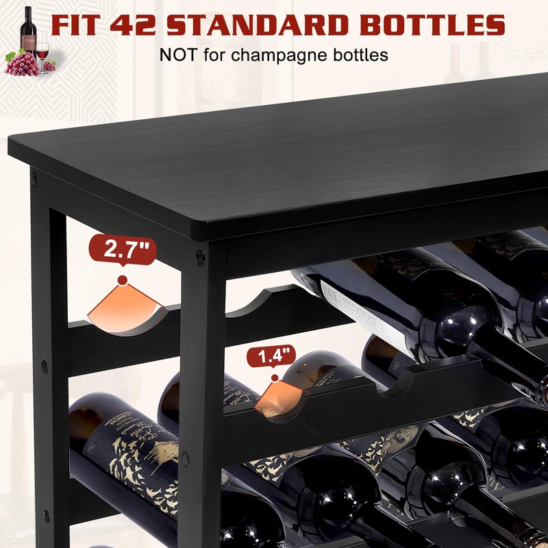 Bambition Bamboo Wine Rack Freestanding Floor, 7-Tier 42-Bottle Wine Storage