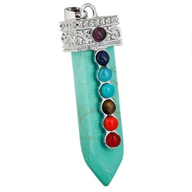 Nupuyai 7 Chakra Stone Necklace for Unisex, Healing Crystal Point Pendant with Chain for Women and Men, Green Howlite Turquoise