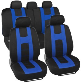 BDK AutoSport Modern Blue Car Seat Covers Full Set with Matching Set of Heavy Duty Rubber Car Floor Mats All Weather - Interior Front & Rear Car Seat Protector & Floor Mats for Car, SUV, & Trucks