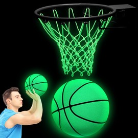 Jenaai 3 Pcs Glow in The Dark Basketball Set, Includes Size 7 Glowing Basketball Light up Nightlight Net with Pump for Hoop Luminous Sports Gift for Kids Adults Night Basketball Game
