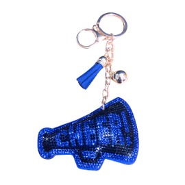 Popfizzy Bling Blue Cheer Keychain for Girls and Women, Rhinestone Cheer Bag Charm, Cheerleader Gifts for Cheerleaders