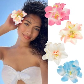 4Pcs Hawaiian Flower Hair Clips for Women, 3.5 Inches Artificial Tropical Hair Clip Hibiscus Claw Clip Beach Vacation Party Boho Hair Accessories for Women Girls