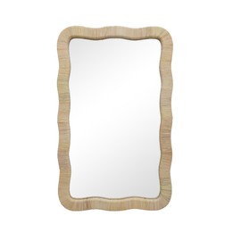 PARISLOFT Rattan Wall Mirror, Irregular Wave Mirror, Decorative Wall Mirror for Living Room, Bedroom, Bathroom, 23.6" W x 1.4" D x 37.8" H