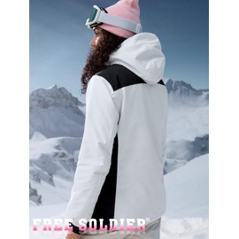 FREE SOLDIER Women's Waterproof Ski Snow Jacket Warm Fleece Lined Winter Rain Jacket with Hood Fully Taped Seams White Black