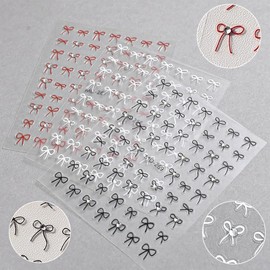 ISHR Ribbon Nail Stickers, Set of 6, Nail Parts, Stickers, Ribbons with Rhinestones, 3D Stickers, Just Stick On, Black/White/Red/Pink, Bowknot, Cute, Stylish, Decoration, DIY Nail Art (A)