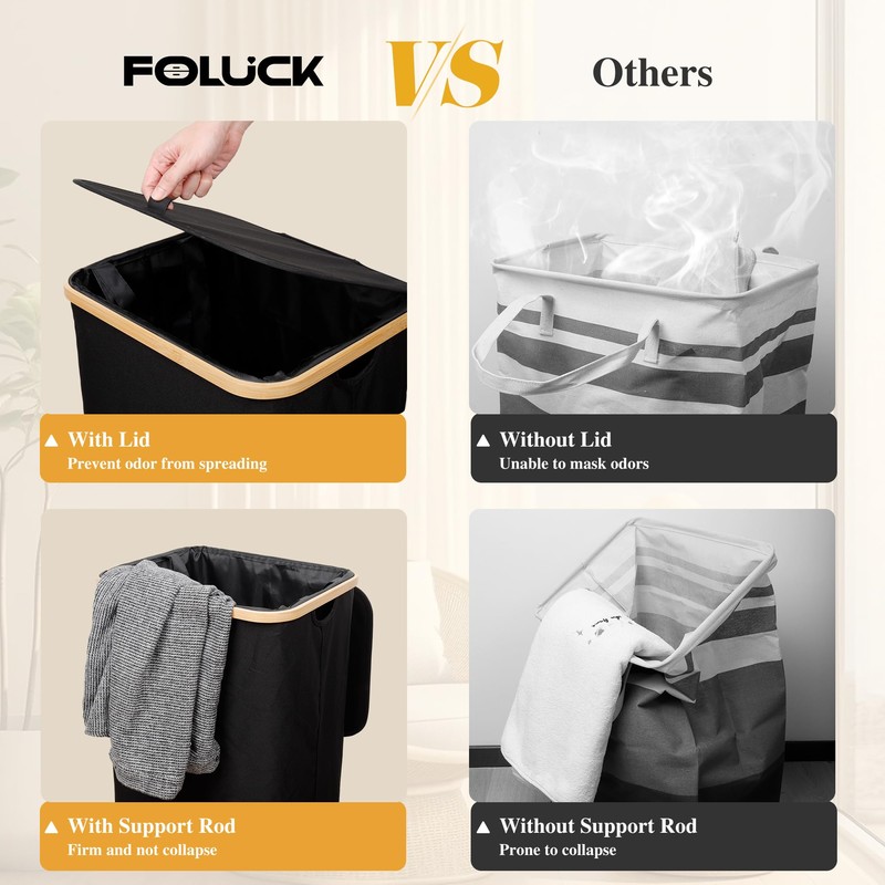 Foluck Large Laundry Hamper, 75L Waterproof Laundry Basket with Lid