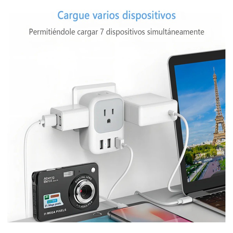 Adaptador Enchufe Europeo Tessn 4 Tomas 2 Pines y 3