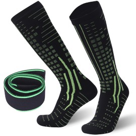 RANDY SUN Waterproof Socks for Men, Merino Wool Trekking Kayaking Socks Knee High Breathable Hiking Gear Camping Equpment 1 Pair (Black&Green,Large)