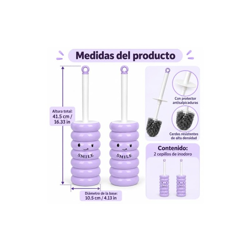 ALIMOTA Juego de 2 Escobillas para Inodoro Púrpura Diseño Sonriente