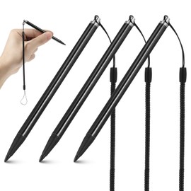 DOITOOL 3pcs Pressure Sensitive Resistor Touch Pen, Anti-Lost with Spring Rope Stylus Pen Metal Car Navigation POS Reception Order Terminal Electronic Dictionary Industrial PDA Black