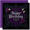Gothic Birthday Card - Purple Rose Skull birthday card for