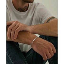MILACOLATO 925 Sterling Silver Mens Bracelets Chain Bracelet for Men Cuban Figaro Curb Link Chain Bracelet Set 19/21cm Mens Jewelry Gifts B21CM