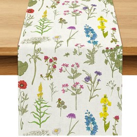Buxiuer Wildflowers Table Runner Spring Daisy Lavender Floral Decoration Dining Room Home Kitchen Table Decor