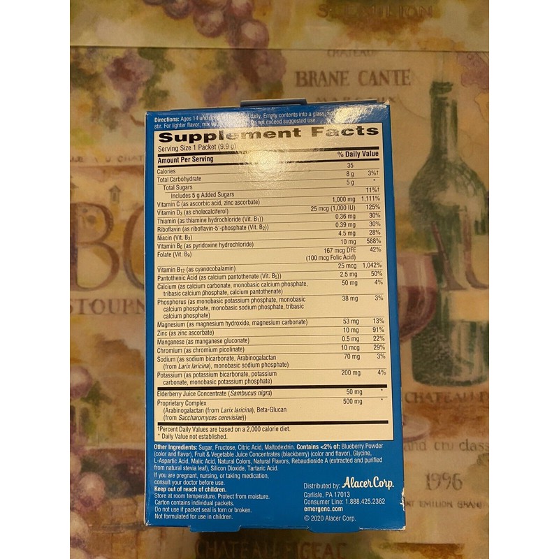 Emergen-C Elderberry Immune Plus Flavored Fizzy Drink Mix. Expires 12/2025.