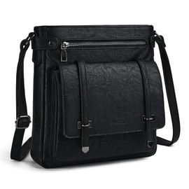 Crossbody Bags for Women Leather Purses: Fashion Women's Shoulder Handbags Medium Size Travel Ladies Cross Body Bag (Black)