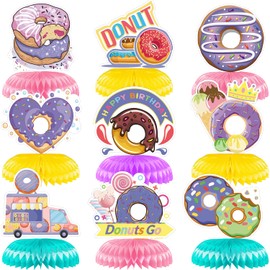 9 Pieces Happy Birthday Centerpieces for Tables Decorations Donuts Honeycomb Table Topper Birthday Party Supplies