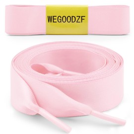WEGOODZF Flat Satin Ribbon Shoelaces: 2cm Wide 55 inch Pink Silk Shoe Laces for Women -2 Pair