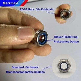 Pack of 10 Stainless Steel Nuts M10, Hexagonal Nuts Stainless Steel, Nylon Nuts M10 Nuts DIN985, A2 V2A Hexagonal Stainless Steel Nut Stop Nuts Lock Nuts Set, Metric Hex Nuts, Nut 10 mm