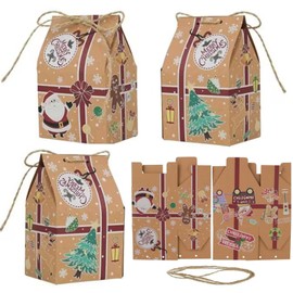 KanDery 30PCS Christmas Kraft Paper Gift Boxes, House Shape Christmas Paper Candy Boxes, Xmas Party Favour Boxes, Creative Paper Treat Boxes for Christmas Party Decorations