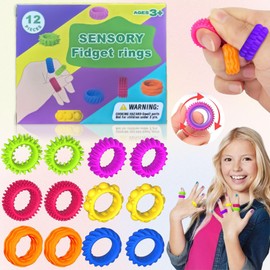 SUpotery 12 Stück Sensorische Ringe Aus Silikon, 6 Texturen Silikon Fidget Sensory Fidget Ring, Fidget Ringe Sensorisches für Kinder und Erwachsene, Autismus, Reduziert Angstzustände (6 Farben)