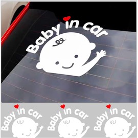 XINLIYA 3PCS Baby in Car Decal, Cute Waving Kids in Car Night Visibility Warning Decal, Waterproof Reflective Baby on Board Sticker Safety Sign for Car, Auto Window Door Sticker Decoration (White-2)