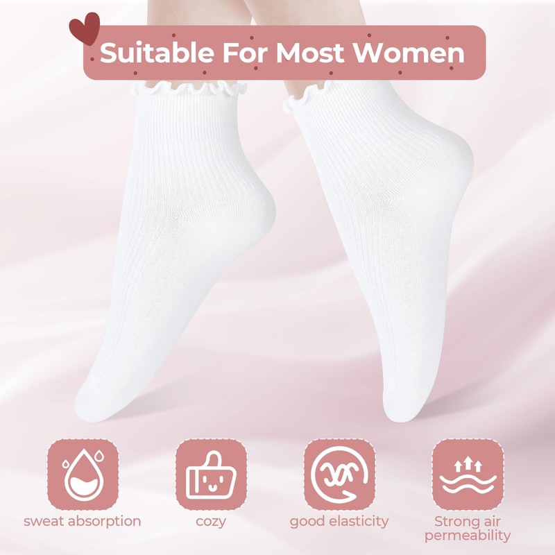 COMNICO 2 Pairs Women Frilly Socks, Ruffle Turn Cuff Sock