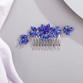 Chargances Wedding Rhinestone Flower Hair Comb Bridal Royal Blue Crystal Hair Side Comb Fashion Handmade Headpiece Hair Accessories for Wedding Bridal Bridesmaid Prom Flower Girls (Royal Blue)
