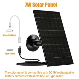 Vuebee 7W Solar Panel for Security Camera, USB C Solar Panel Charger for Camera, USB Solar Panel Compatible with Eufycam & DC 5V Rechargeable Battery Camera, IP65 Waterproof, 9.8ft Charging Cable