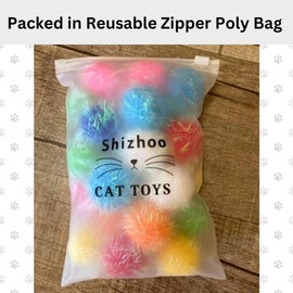 Shizhoo 20 Pieces Mix Sizes Sparkle Pom Pom Balls for Cat - Interactive Glitter Balls, Multicolor, Best as Kitten Play Toys…