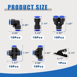 Brintek 50PCS Push to Connect Fitting Kit, 5/32" or 4mm Air Hose Quick Connectors Pneumatic 10 Spliters+10 Elbows+10 Tee+10 Straight+10 Cross with 1PCS Tube Cutter
