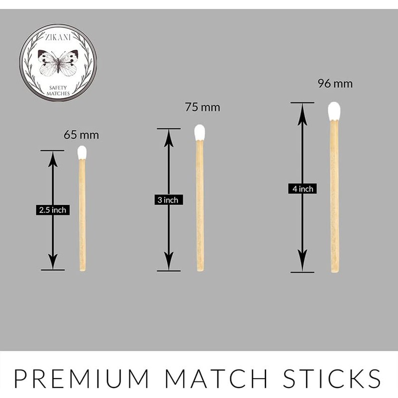ZIKANI White Tip Fancy Matches 2.5" Match Refill 100 Long