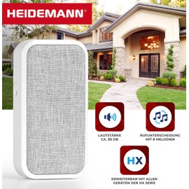 Heidemann HX Cloth 70833 Wireless Gong Set with Transmitter and Receiver, Max. Range 150 m, 8 Melodies Adjustable, Optical Call Signal