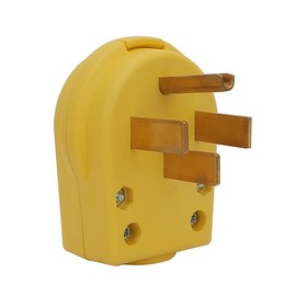 Nema 14-50P 50 Amp 125/250 Volt Angle Plug, 3 Pole 3 Wire Grounding Straight Blade for Dryer and Ranges, Works with Cable OD Max. 1.0 Inch Yellow