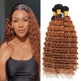 Brown Bundles 1B30 Ombre Bundles Deep Wave Human Hair14 16 18 inch Black And Brown Hair Wet and Wavy Bundle