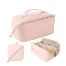 Tragbare Kosmetiktasche Damen Schminktasche 23.5x10.5x11cm Rosa Große Kapazität Reise Make up Tasche, Reise Makeup Bag Aesthetic mit Griff, für Reise Schlafzimmer, Bad und andere Anlässe