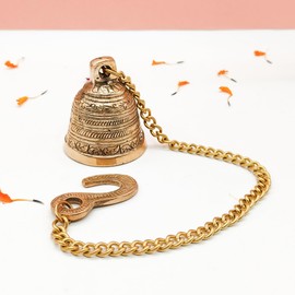 Dokchan Brass Wall Hanging Bell with Chain and Hanging Hook for Home Mandir Temple Decorative I Puja Room (