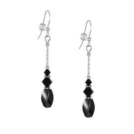 Handmade Hematite Gemstone and Black Austrian Crystal Sterling Silver Earrings