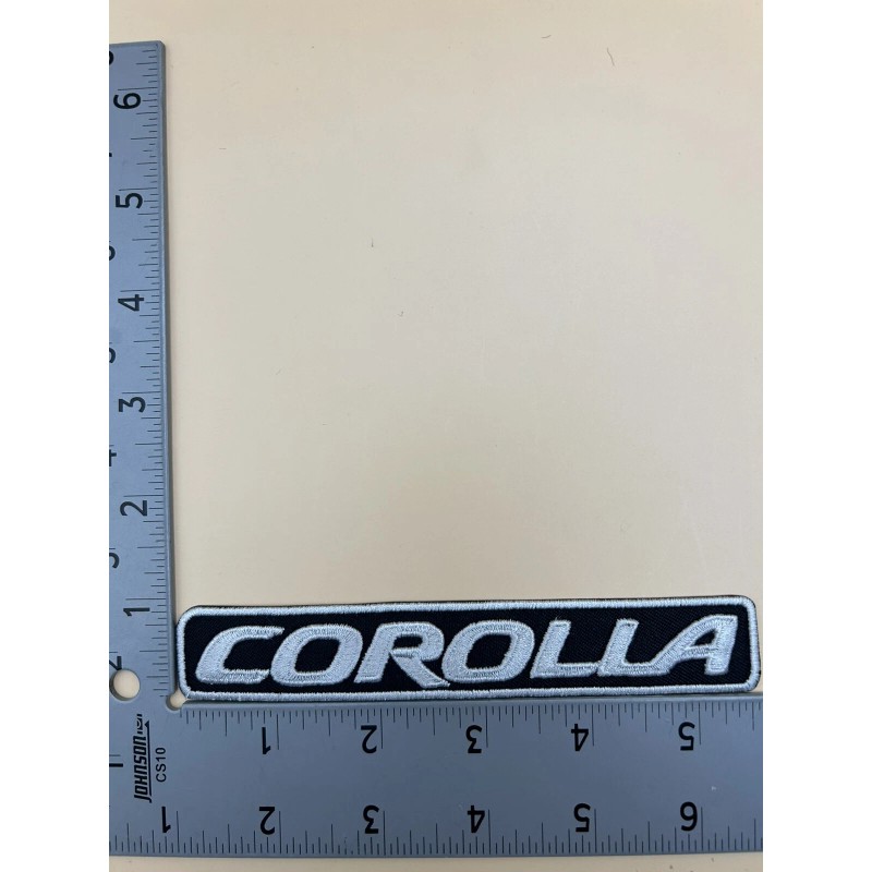 Set of Two (2) Corolla Embroidered Patches 1”x5.5” Toyota Silver