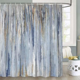 JAWO Small Stall Shower Curtain 36x72 Half Size - Blue Abstract Waterproof Fabric Shower Curtains for Bathroom, Cute Modern Aesthetic Abstract Strip RV Camper Narrow Bath Curtain with Hooks