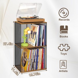 Honkazita 3 Tiers Record Holder Turntable-compatible Desktop,DIY Stackable Vinyl Record Storage 100-140 Records Album Storage Cube Wooden Organizer Crate Records Record Vinyl Storage, Non-detachable