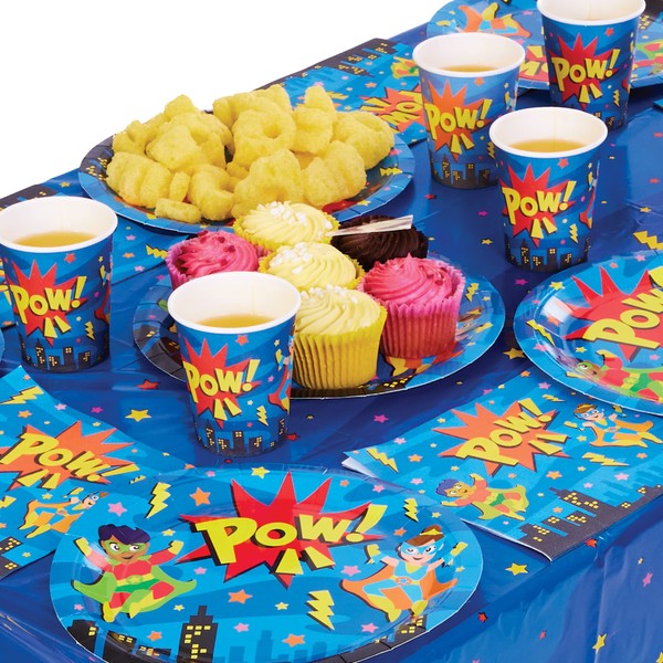 Baker Ross FX725 Star Hero Party Tableware Pack - Pack of 25 Pieces, Superhero Partyware Set for Kids Parties