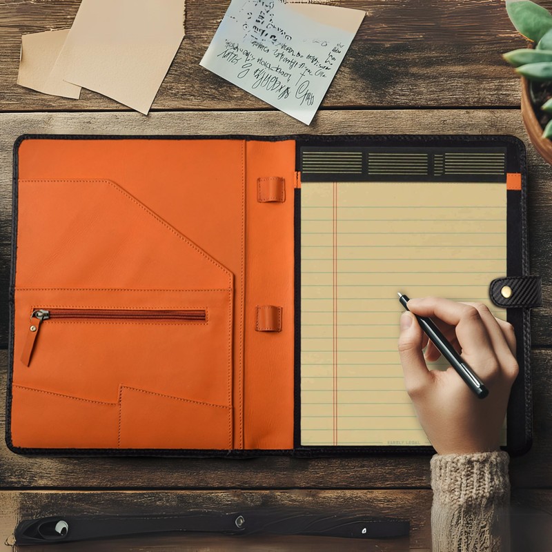 Leather Village Carbon Leather Portfolio Organizer-Professional Business Padfolio for Men